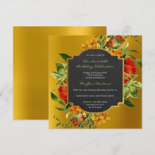 Convites Mostarda preta do quadro Dourado barroco floral do