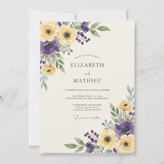 Convites Mostarda Ranunculus Roxo Eucalipto Casamento (Frente)