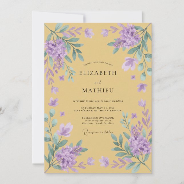 Convites Mostarda Violeta Wisteria Casamento (Frente)