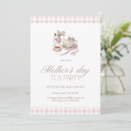 Convites Mother’s Day Tea Party Pink Gingham
