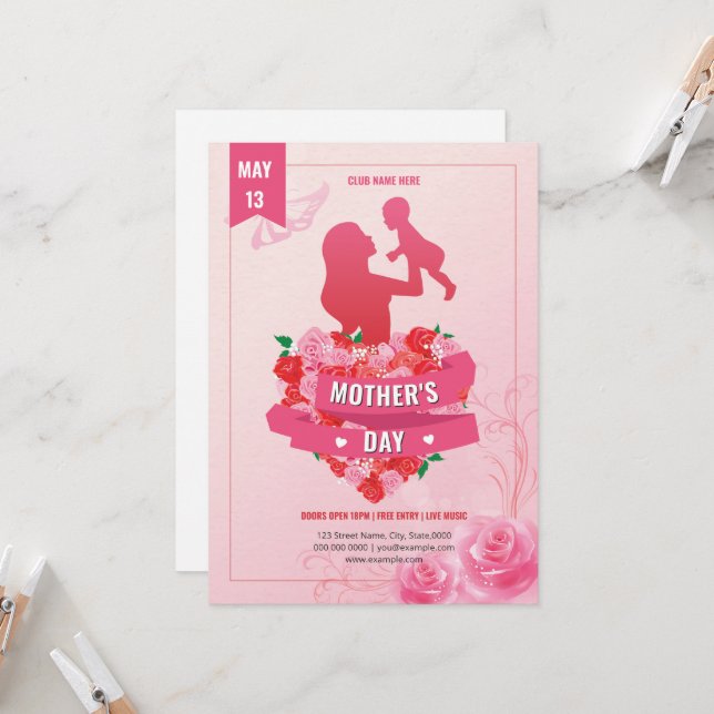 Convites Mothers Day Event Invitation Flyer Template (Frente/Verso In Situ)