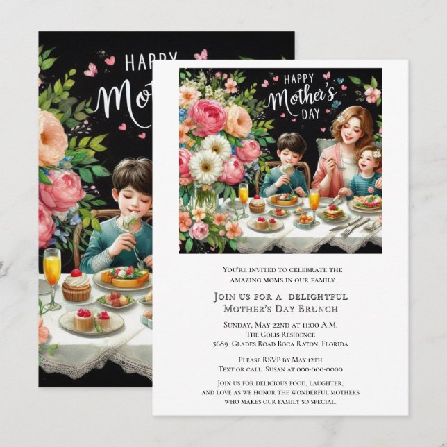 Convites Mother's Day Family Brunch  (Frente/Verso)
