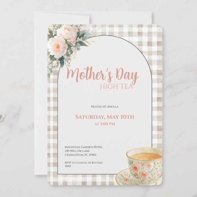 Convites Mother's Day High Tea Invitation Floral Tea Party (Frente)