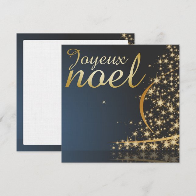 Convites Motif de Noël bleu avec arbre de Noël doré (Frente/Verso)