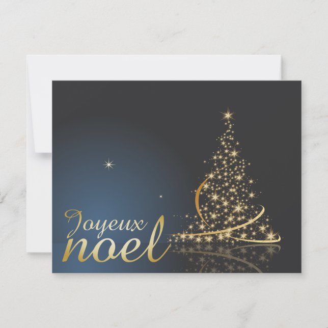 Convites Motif de Noël bleu avec arbre de Noël doré (Frente)