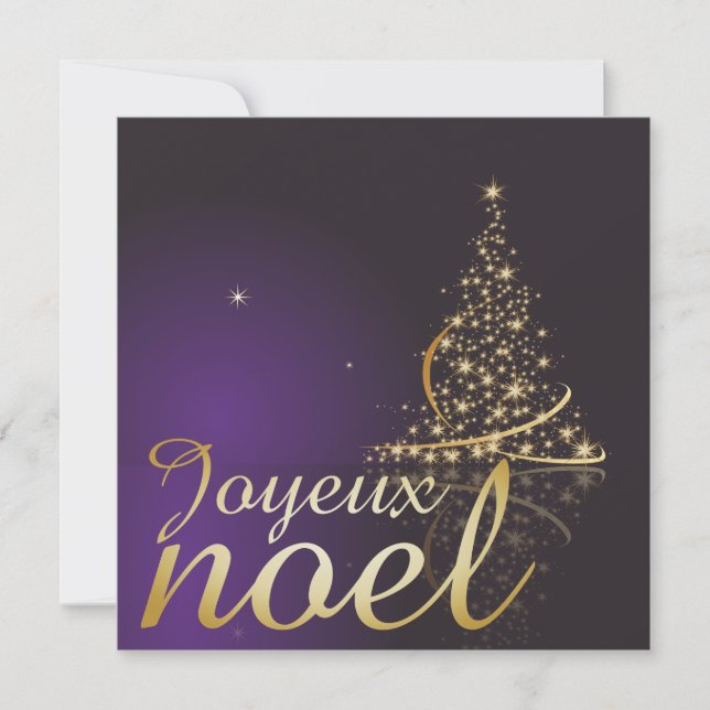 Convites Motif de Noël pourpre avec arbre de Noël doré (Frente)