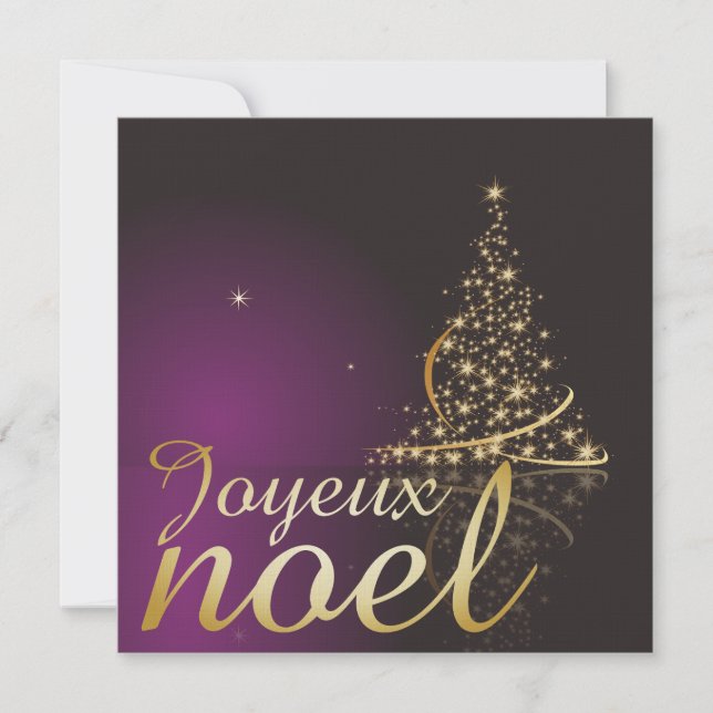 Convites Motif de Noël pourpre avec arbre de Noël doré (Frente)