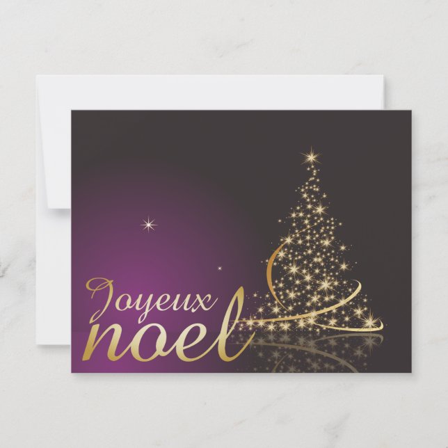 Convites Motif de Noël pourpre avec arbre de Noël doré (Frente)
