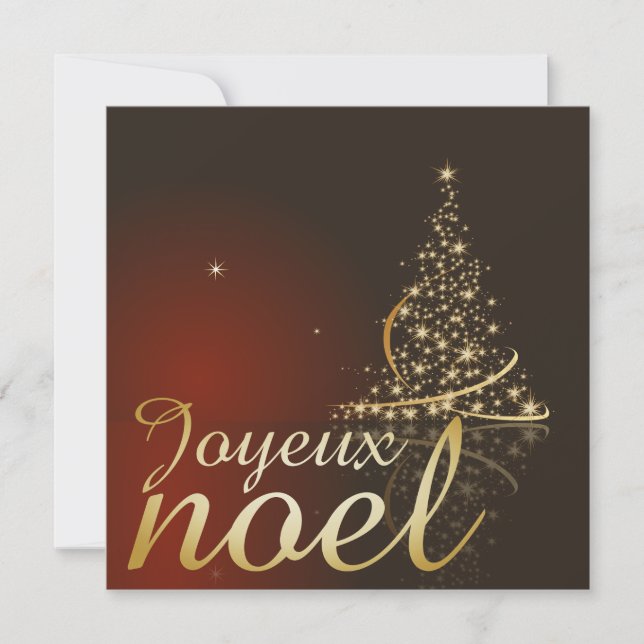 Convites Motif de Noël rouge avec arbre de Noël doré (Frente)