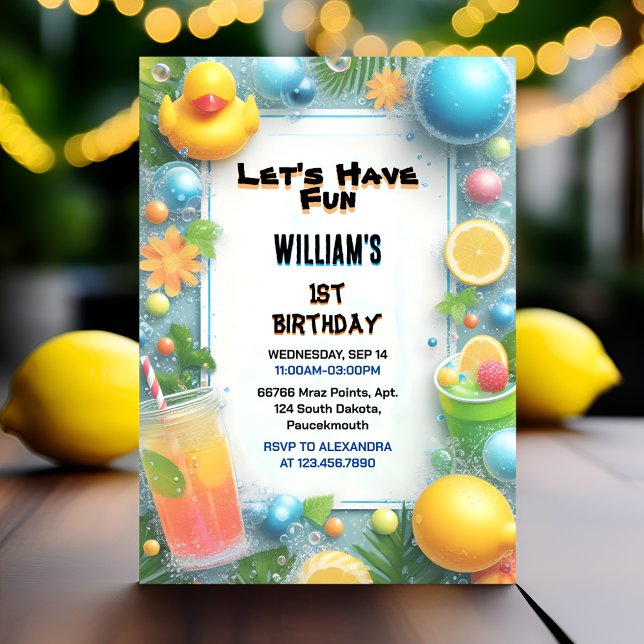 Convites Motif Splash Bubbles Summer Duam primeiro aniversa (Criador carregado)