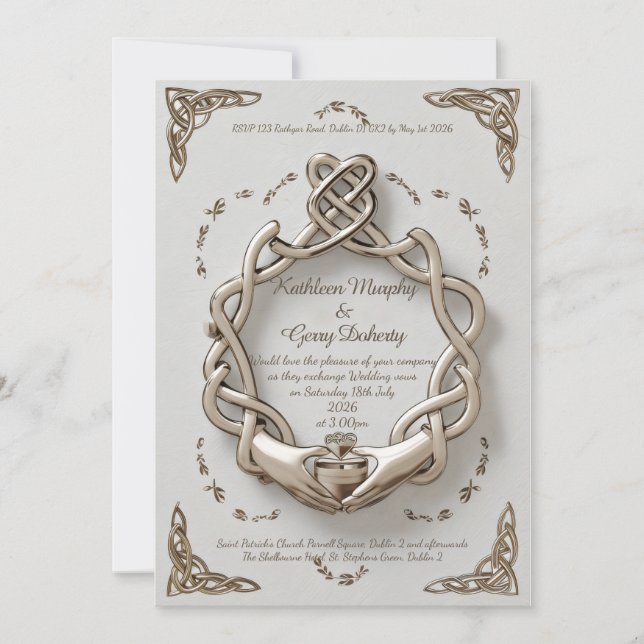 Convites Motifs e Padrões Tradicionais do Anel do Claddagh  (Frente)