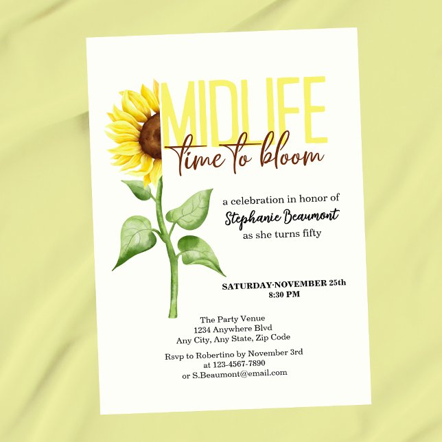 Convites Motivational Midlife Sunflower Bloom 50º Aniversár (Criador carregado)