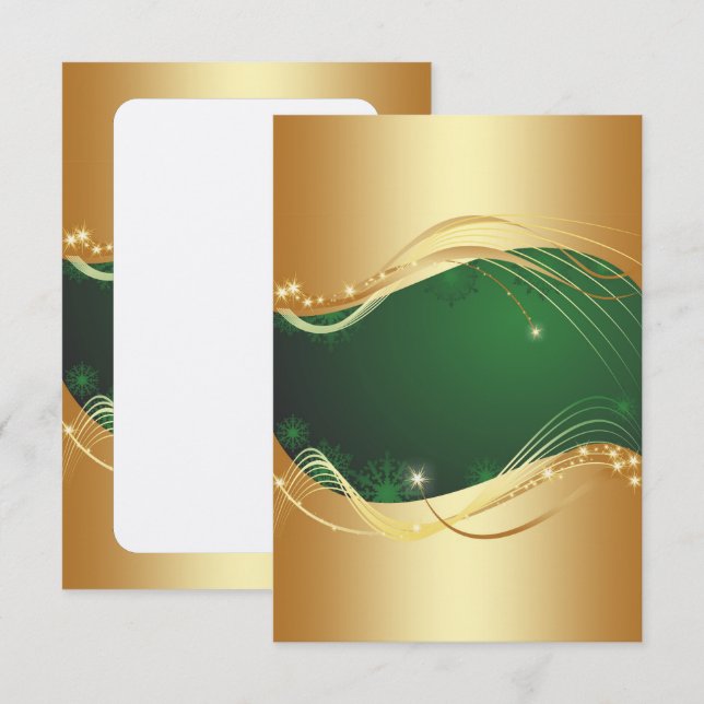 Convites Motivo de Natal dourado com fundo verde... (Frente/Verso)
