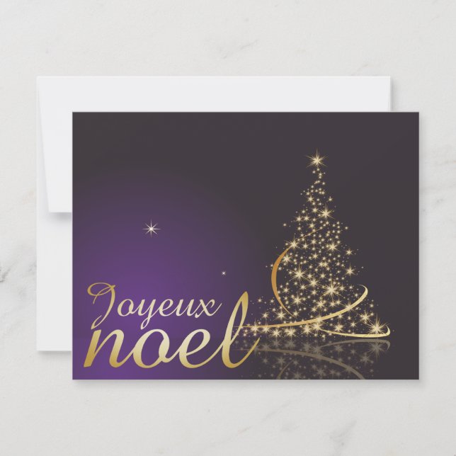Convites Motivo de Natal roxo com árvore de Natal dourada (Frente)