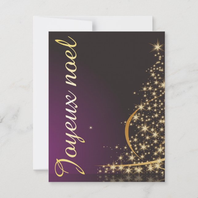 Convites Motivo de Natal roxo com árvore de Natal dourada (Frente)
