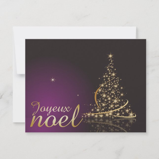 Convites Motivo de Natal roxo com árvore de Natal dourada (Frente)