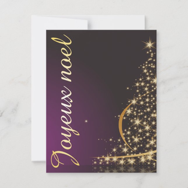 Convites Motivo de Natal roxo com árvore de Natal dourada (Frente)
