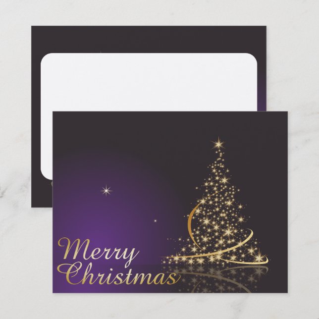 Convites Motivo de Natal roxo escuro com Natal dourado (Frente/Verso)