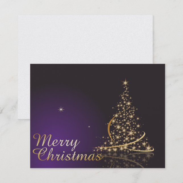 Convites Motivo de Natal roxo escuro com Natal dourado (Frente/Verso)