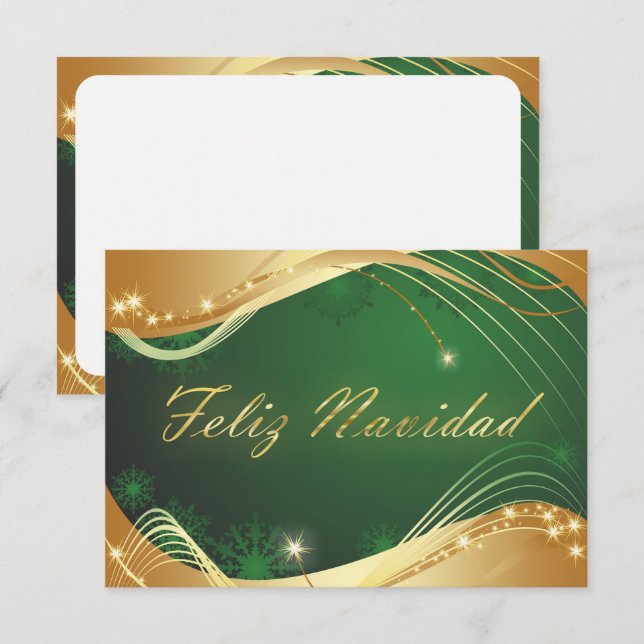 Convites Motivo dorado de Navidad con fondo verde (Frente/Verso)