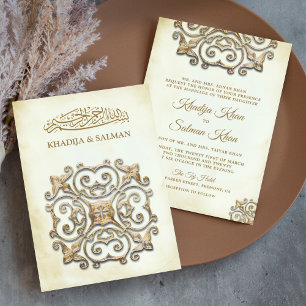 Convites Motivo Dourado Antigo Casamento Islâmico Muçulmano