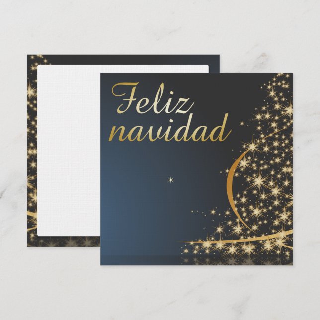 Convites Motivo natalício azul com dourado árvore de natal. (Frente/Verso)