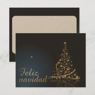 Convites Motivo natalício azul com dourado árvore de natal.