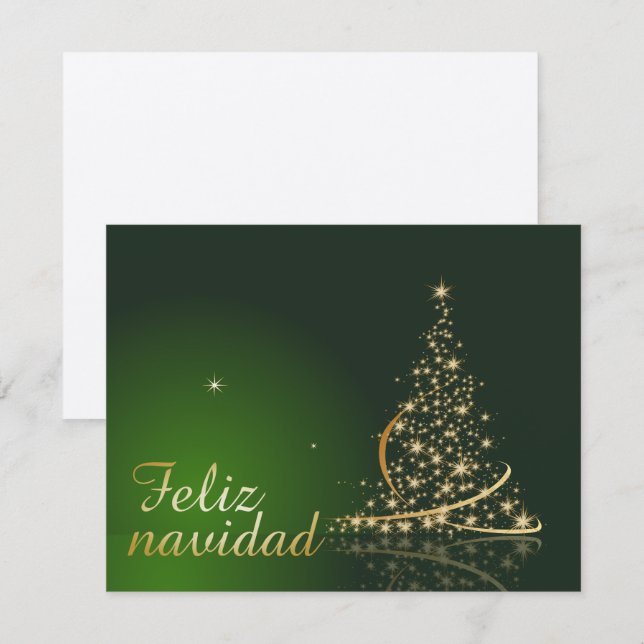 Convites Motivo natalício verde com árvore de Natal. (Frente/Verso)