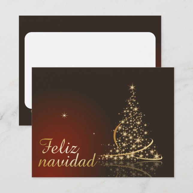 Convites Motivo natalício vermelho com dourado árvore de na (Frente/Verso)