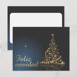 Convites Motivo natalino azul com árvore de natal dourada.