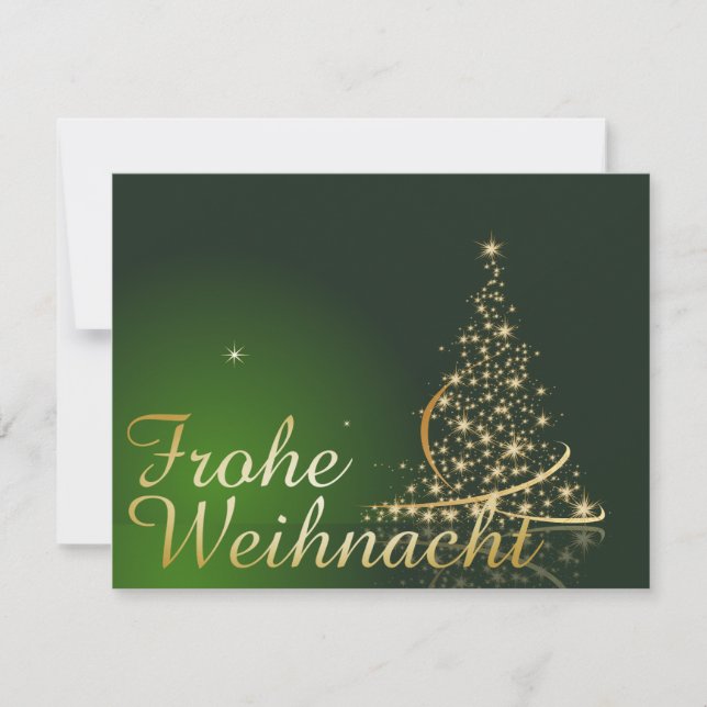 Convites Motivo natalino verde com árvore de Natal dourada (Frente)