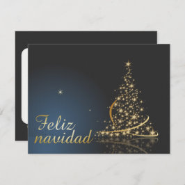 Convites Motivo navideño azul con dorado árbol de navidad