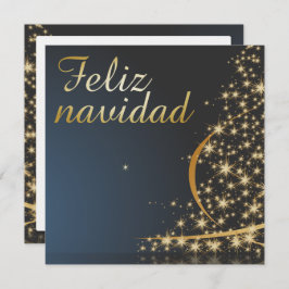 Convites Motivo navideño azul con dorado árbol de navidad