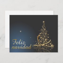 Convites Motivo navideño azul con dorado árbol de navidad