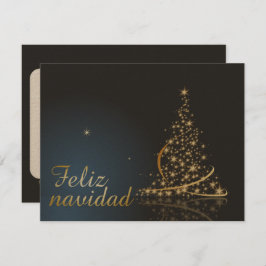 Convites Motivo navideño azul con dorado árbol de navidad