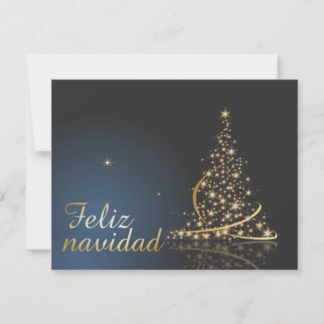 Convites Motivo navideño azul con dorado árbol de navidad (Frente)
