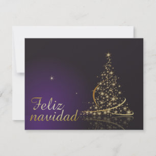Convites Motivo navideño morado oscuro con dorado árbol