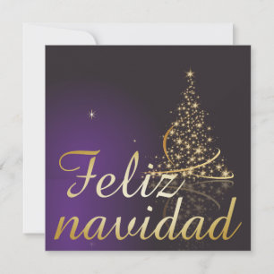 Convites Motivo navideño morado oscuro con dorado árbol