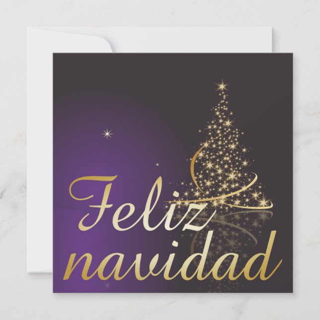 Convites Motivo navideño morado oscuro con dorado árbol (Frente)