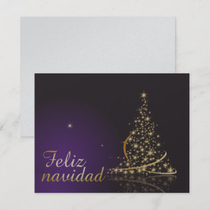 Convites Motivo navideño morado oscuro con dorado árbol d