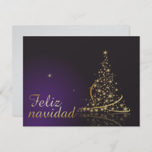 Convites Motivo navideño morado oscuro con dorado árbol de