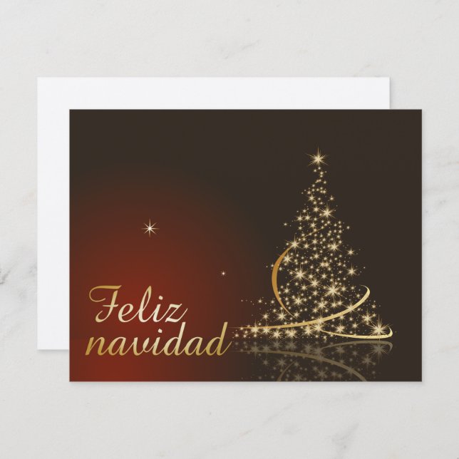 Convites Motivo navideño rojo con dorado árbol de navidad. (Frente/Verso)