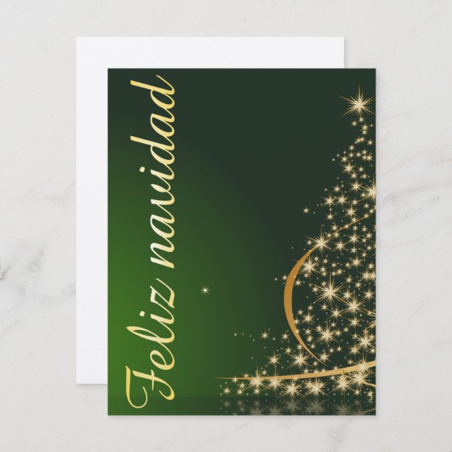 Convites Motivo navideño verde con arbol de navidad. (Frente/Verso)