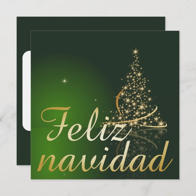 Convites Motivo navideño verde con arbol de navidad. (Frente/Verso)