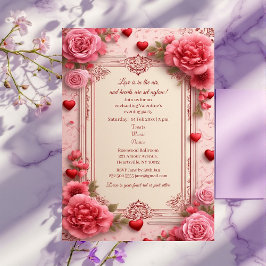 Convites Motivos de Coração Rosa Romântico Festa Floral do