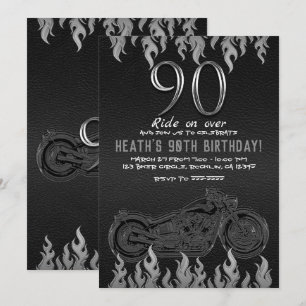 Convites Moto de Couro Preto Prata 90TH Aniversário de 90 A