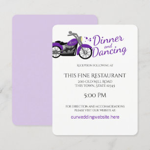 Convites Motociclo roxo e Recepção de casamento de coração