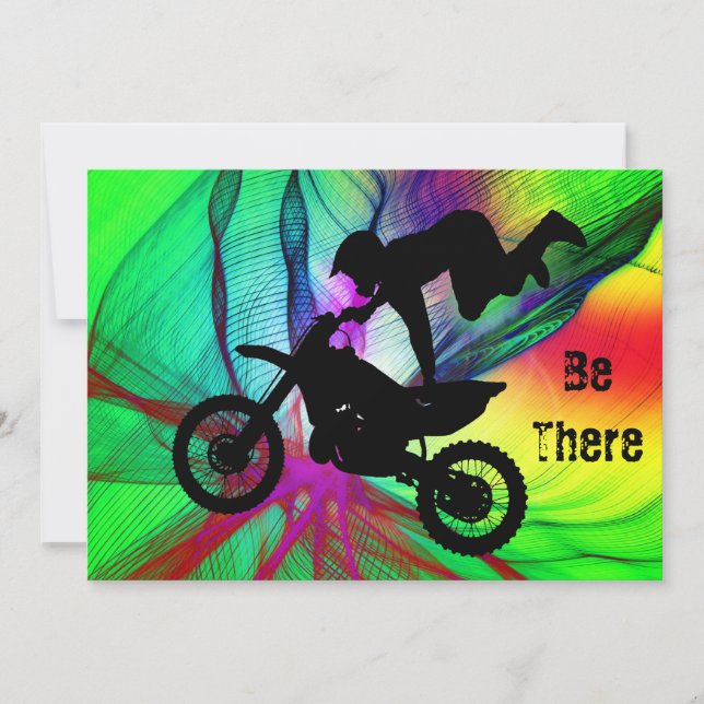 Convites Motocross em uma Web Psychedelic Spider (Frente)