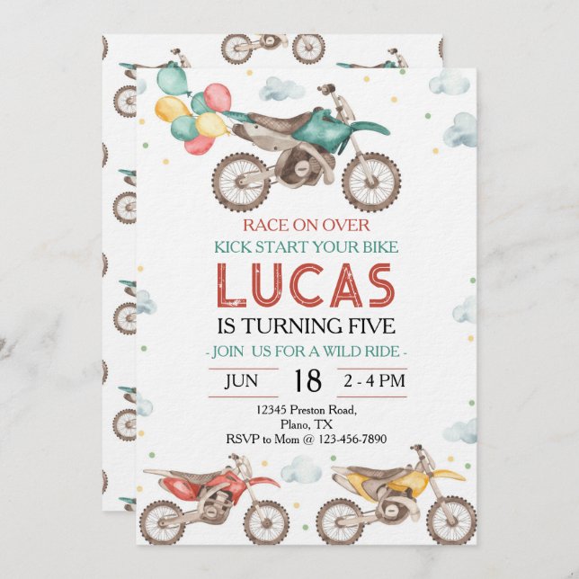 Convites Motorbikes Dirt Bike Birthday Invitation (Frente/Verso)