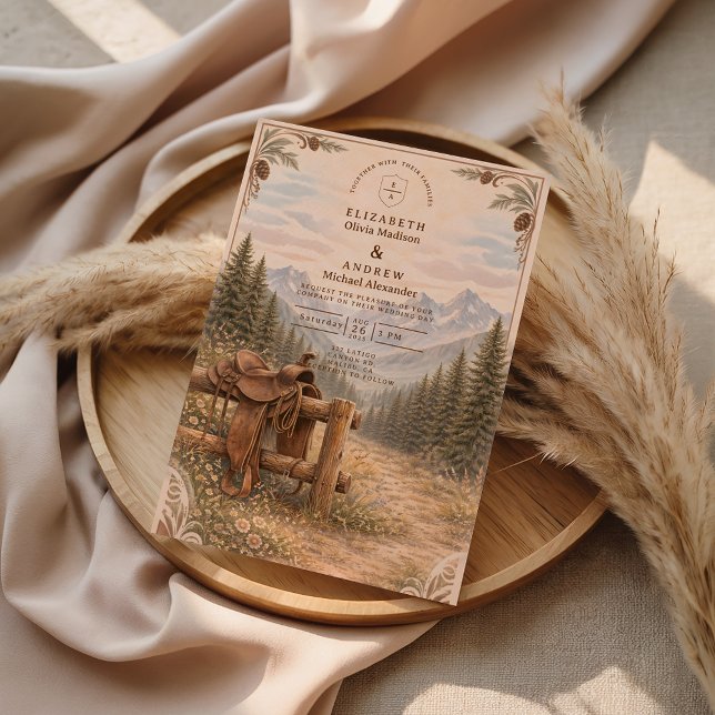 Convites Mountain Forest Western Saddle Wedding (Criador carregado)